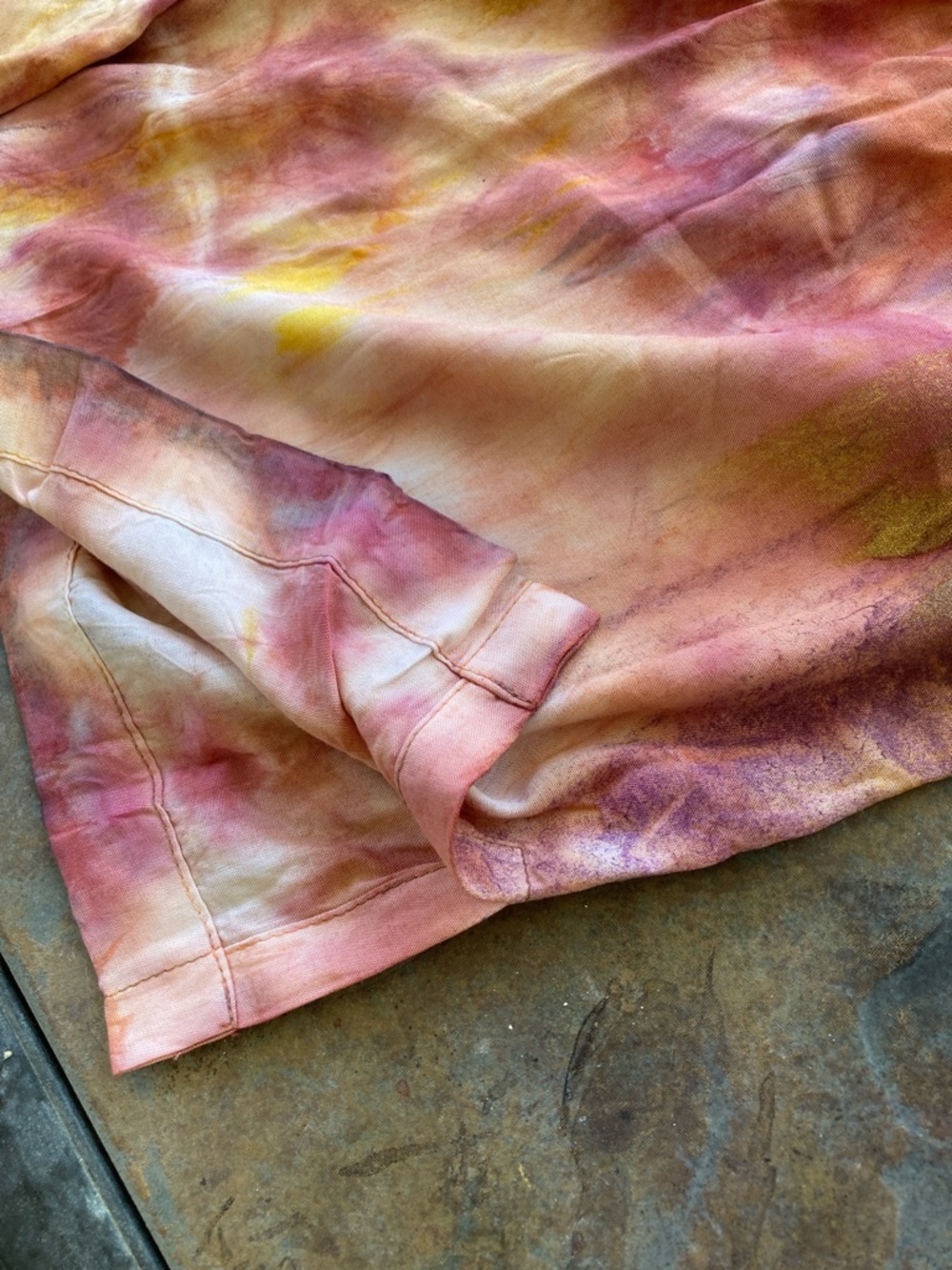 Hand Crafted Wide Leg Tie-Dye Pants in Purple, Gold, Pink - Picture 6 of 9
